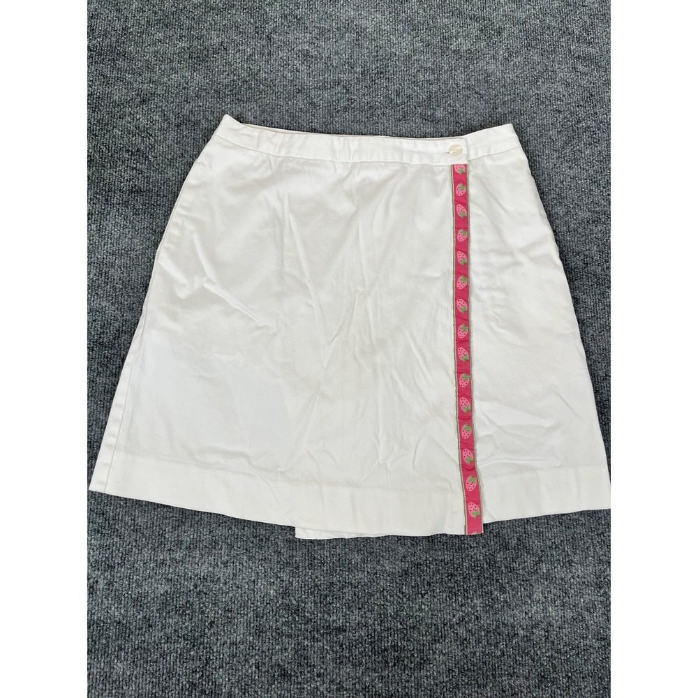 LILLY PULITZER Strawberry Wrap Mini Skort Tennis Stretch Cotton White Size 8